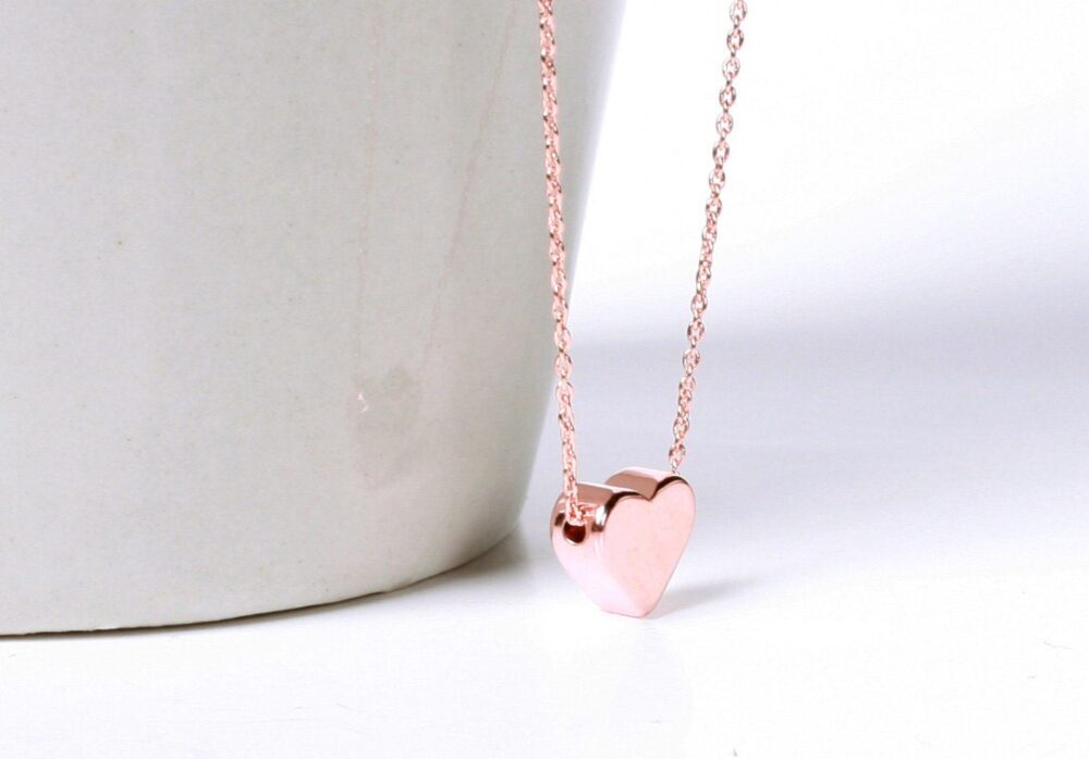Rose Gold Heart Necklace, Rose Gole Filled Chain, Hand Stamped Initial, Wedding, Bridesmaids