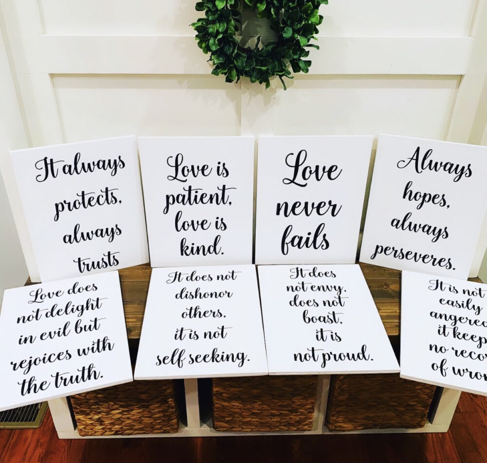 Love Is Patient Is Kind Wedding Decor. Large 1 Corinthians 13 Aisle Signs. Wood