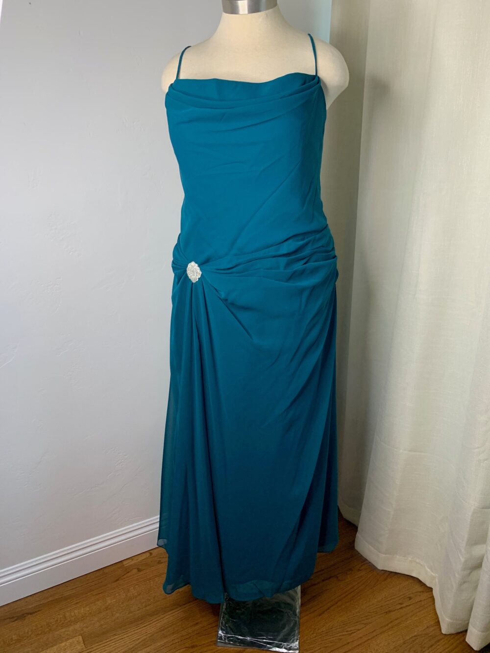 Teal Blue Chiffon Dress Tapered A-Line Size 24, Prom Dress, Pageant Formal Wear, W Stole & Purse, Old Hollywood Glamour, Flattering Hips Gown
