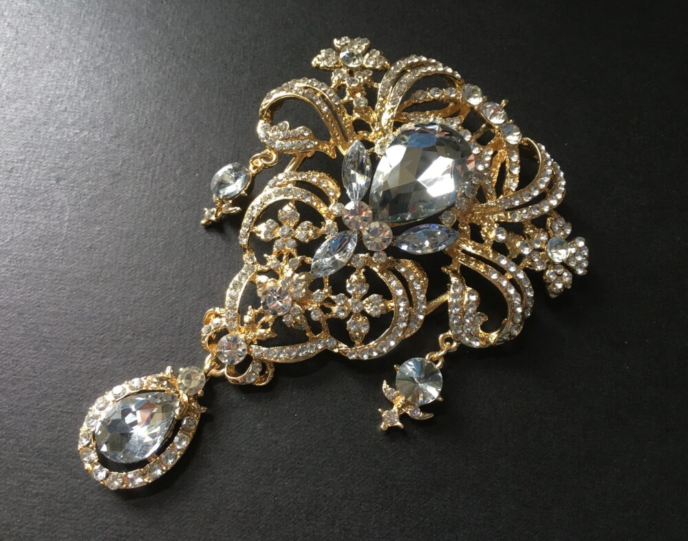 Vintage Wedding, Tuxedo Brooch, Crystal Mother Of Groom Gift, Dress Victorian Chandelier Pin, Dangly Gift