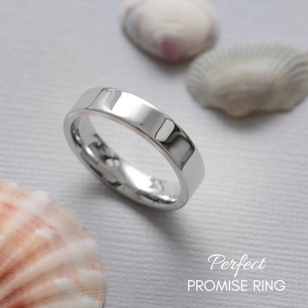 4mm Flat Stainless Steel Wedding Band, Brightly Polished Unisex Band Ring, Personalized Matching Couples Rings | Perfect Promise Ring