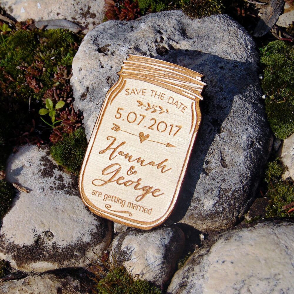 Mason Jar Wood Wedding Save The Date Magnets, Rustic Wooden Magnet, Wedding Gifts 10Pcs