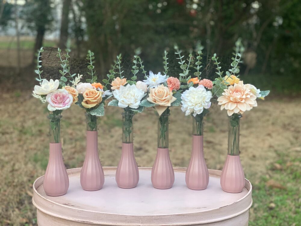 Blush Bud Vases, Set Of 6, Dipped Vase, Pink Wedding Centerpieces, Bridal Shower, Decor, Floral Centerpiece