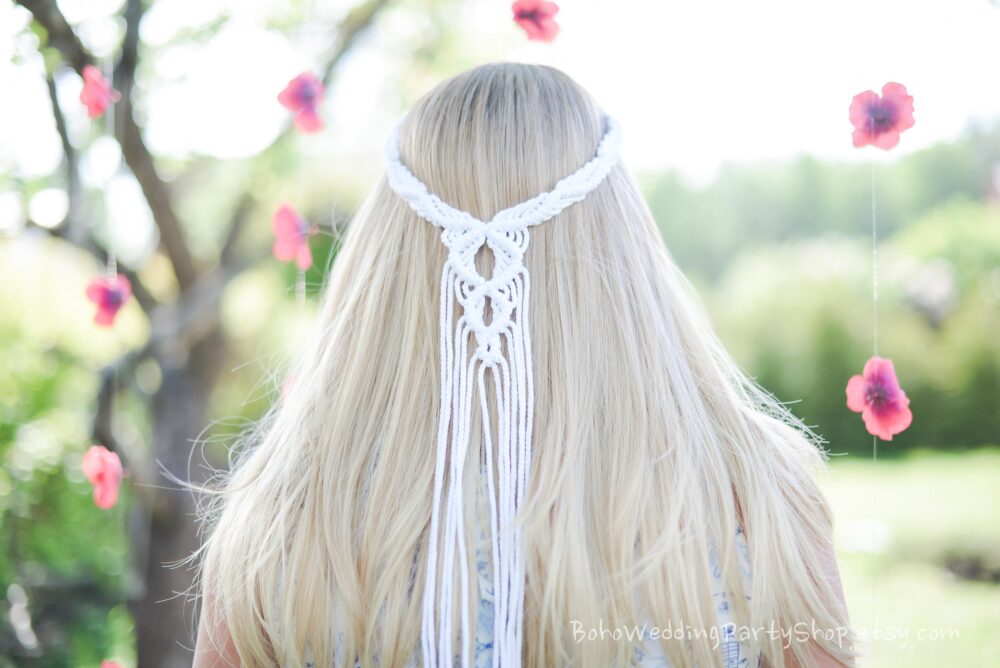 Macrame Veil, Wedding Boho Hairpiece, Bohemian Bridal Shower Accessory, Headband, Veil
