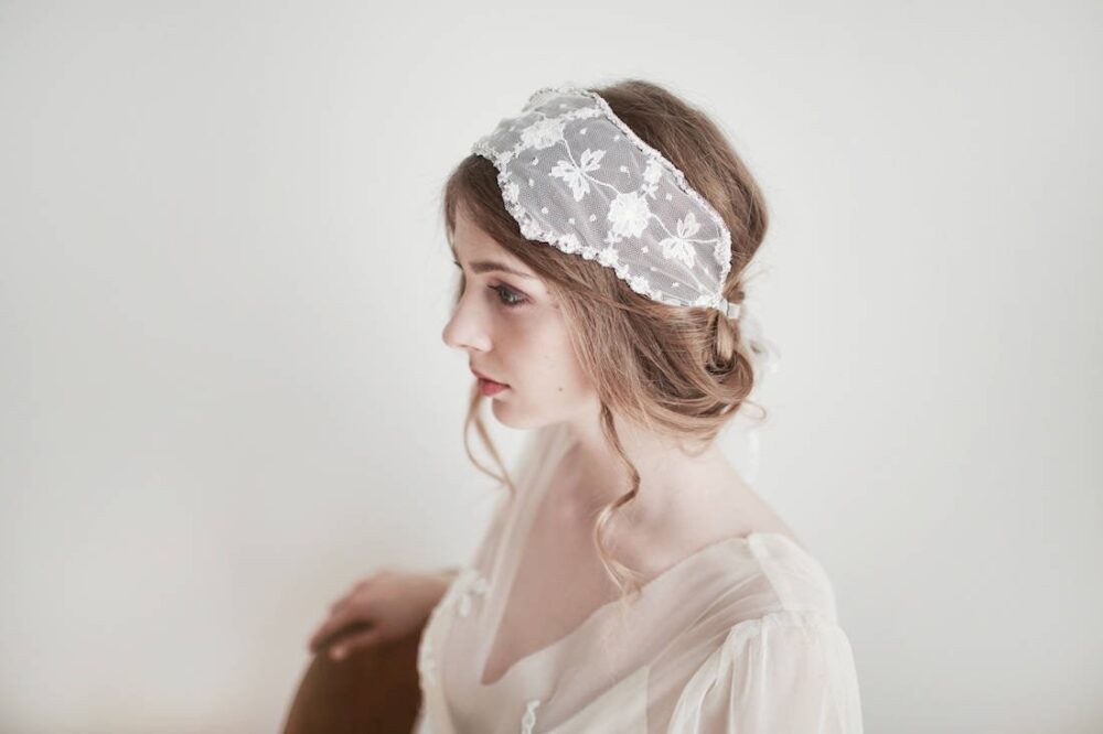 Lace Headband Juliet Cap Veil Bridal Bonnet Vintage Wedding Headpiece Alternative