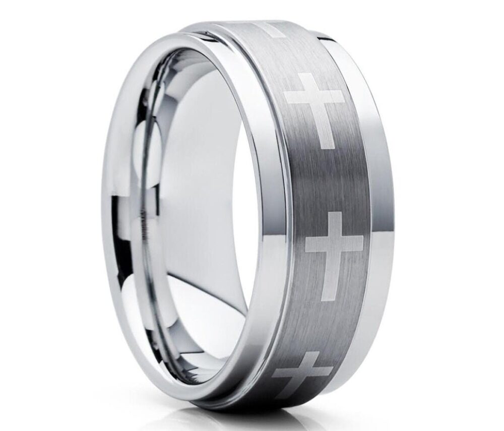 Cross Tungsten Wedding Ring, Men & Women, Tungsten Band, Tungsten Carbide Ring, Engagement Ring, Unique Ring, Cross Band