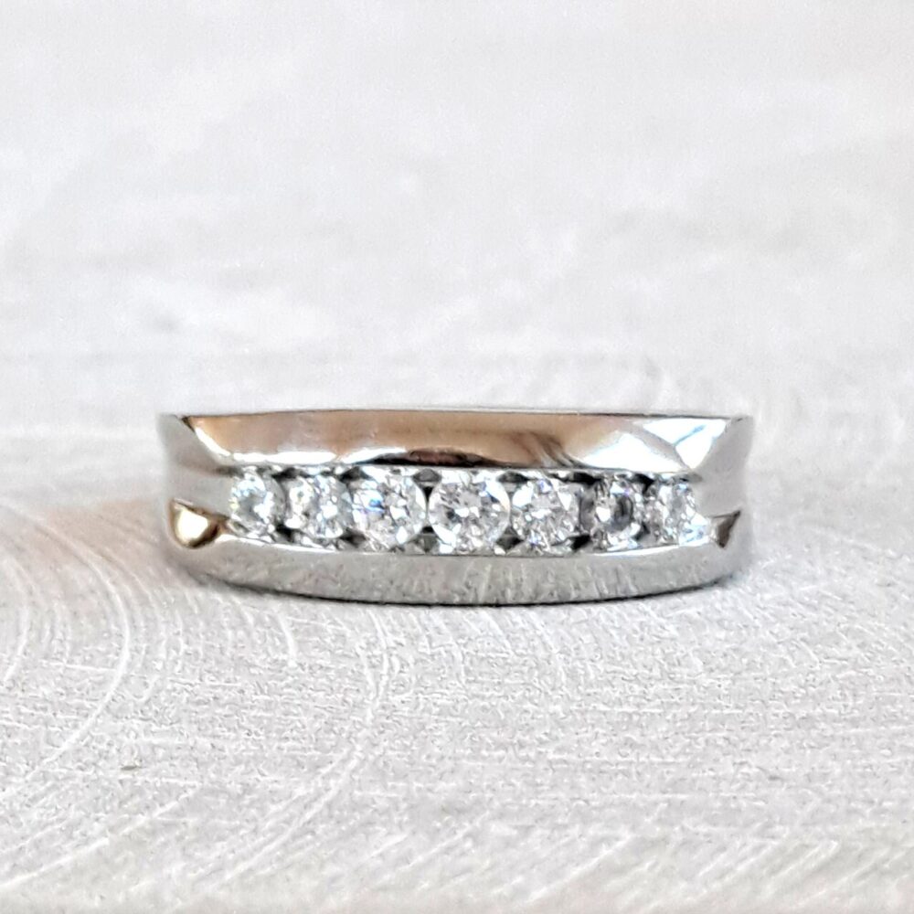 Platinum Men's Diamond Wedding Band Ring Estate 7 Stones .41 Ctw, Bright & Sparkling Gia G.g. Appraisal Incl 2, 500 Usd