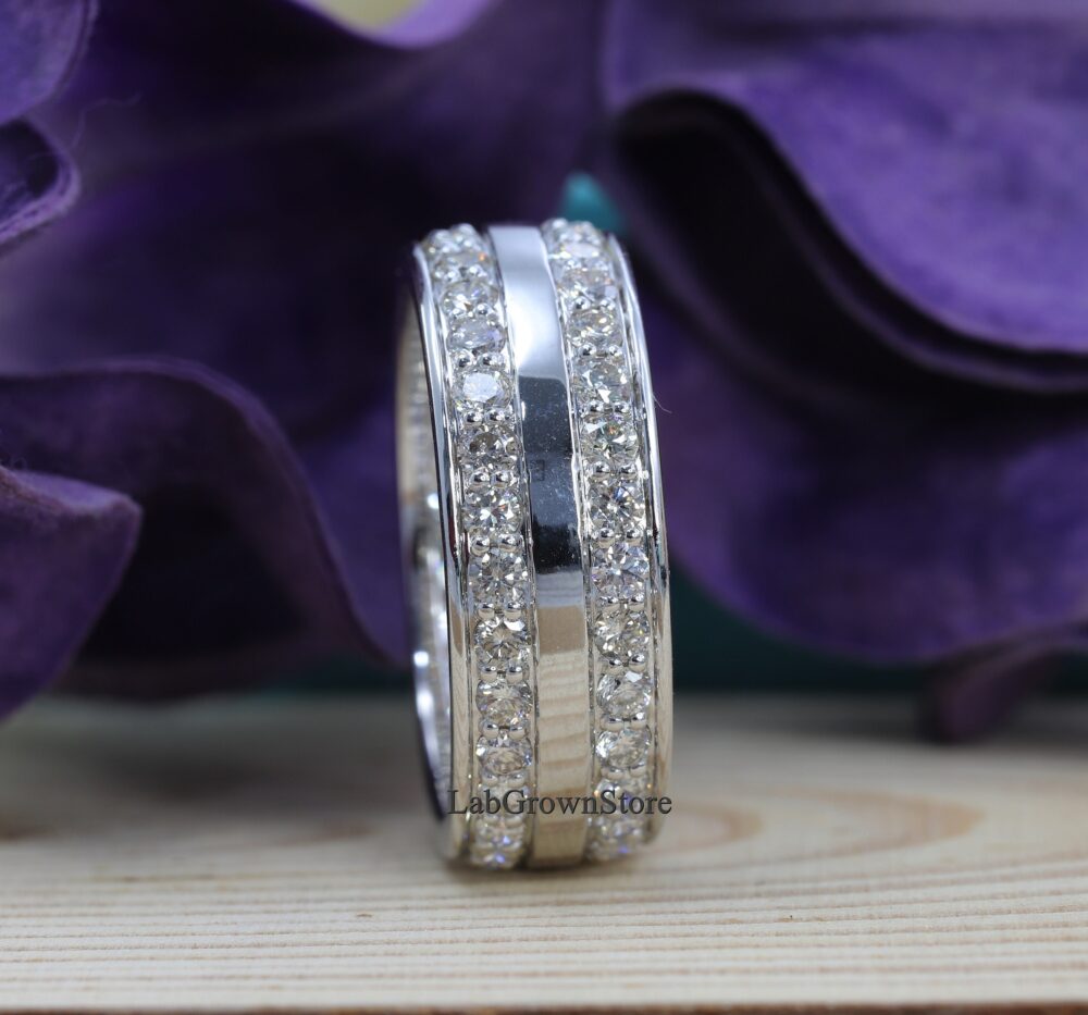 Men's Diamond Band, Full Eternity Ring, Wedding 10K/14K/18K Solid White Gold