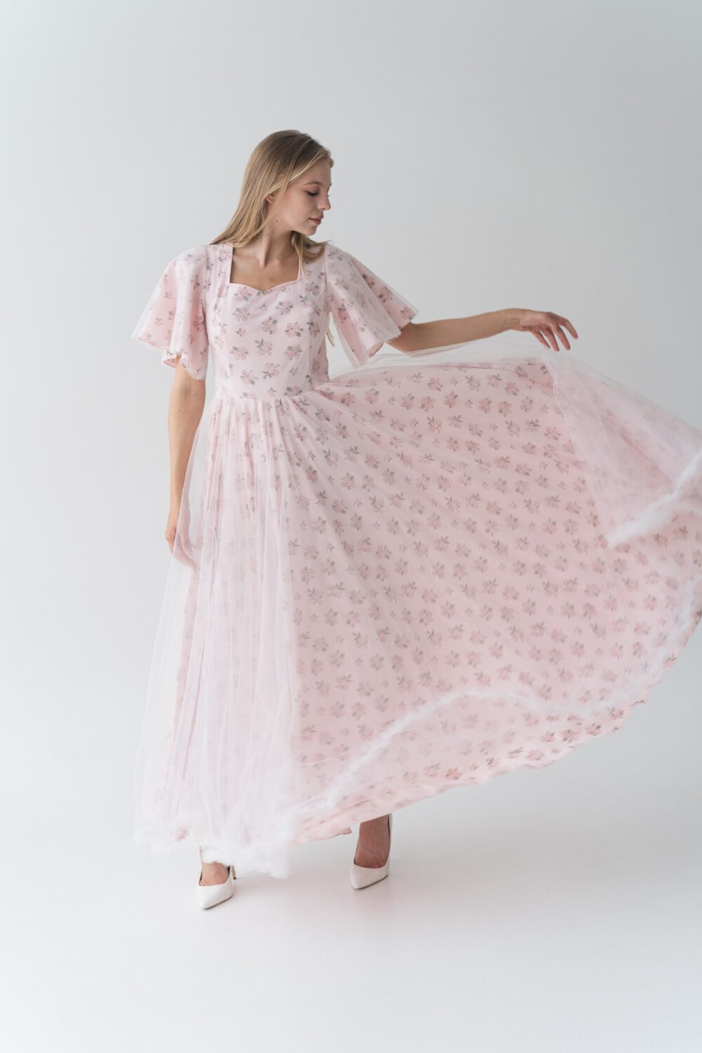 Pink Fairy Wedding Dress, Rose Floral Princess Dress Alternative, Blush Tulle