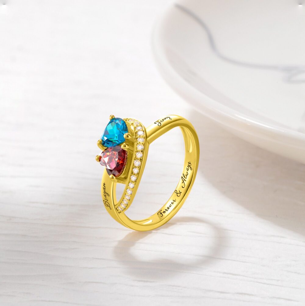 Personalized Promise Rings, Custom Name Rings With 2 Birthstones, Couple Engagement Mother/Daughter Engraved Woman Jewelry