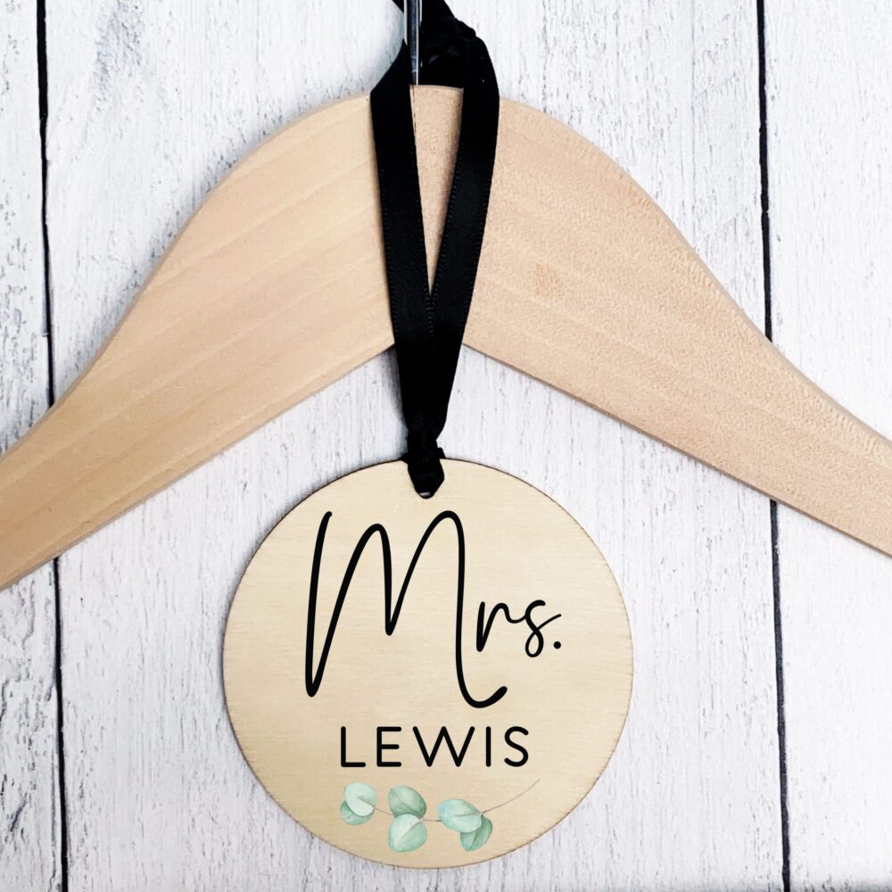 Bride & Groom Hanger Tags For Wedding Dress + Suit - Custom Wood Coat Wooden Personalized Labels Mr. Mrs