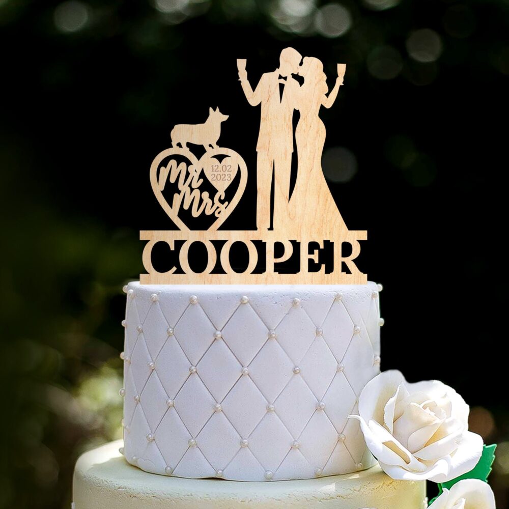Wedding Cake Topper With Dog, Custom Corgi Bride Groom, Mr & Mrs Wedding Welsh Topper, Dog Topper, 0445