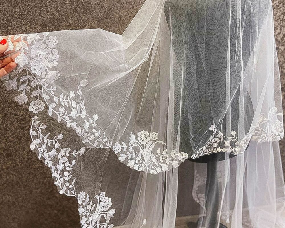 Cathedral Wedding Veil With Blusher Embroidered Wedding Lace Modern Floral Kate Middleton Vintage