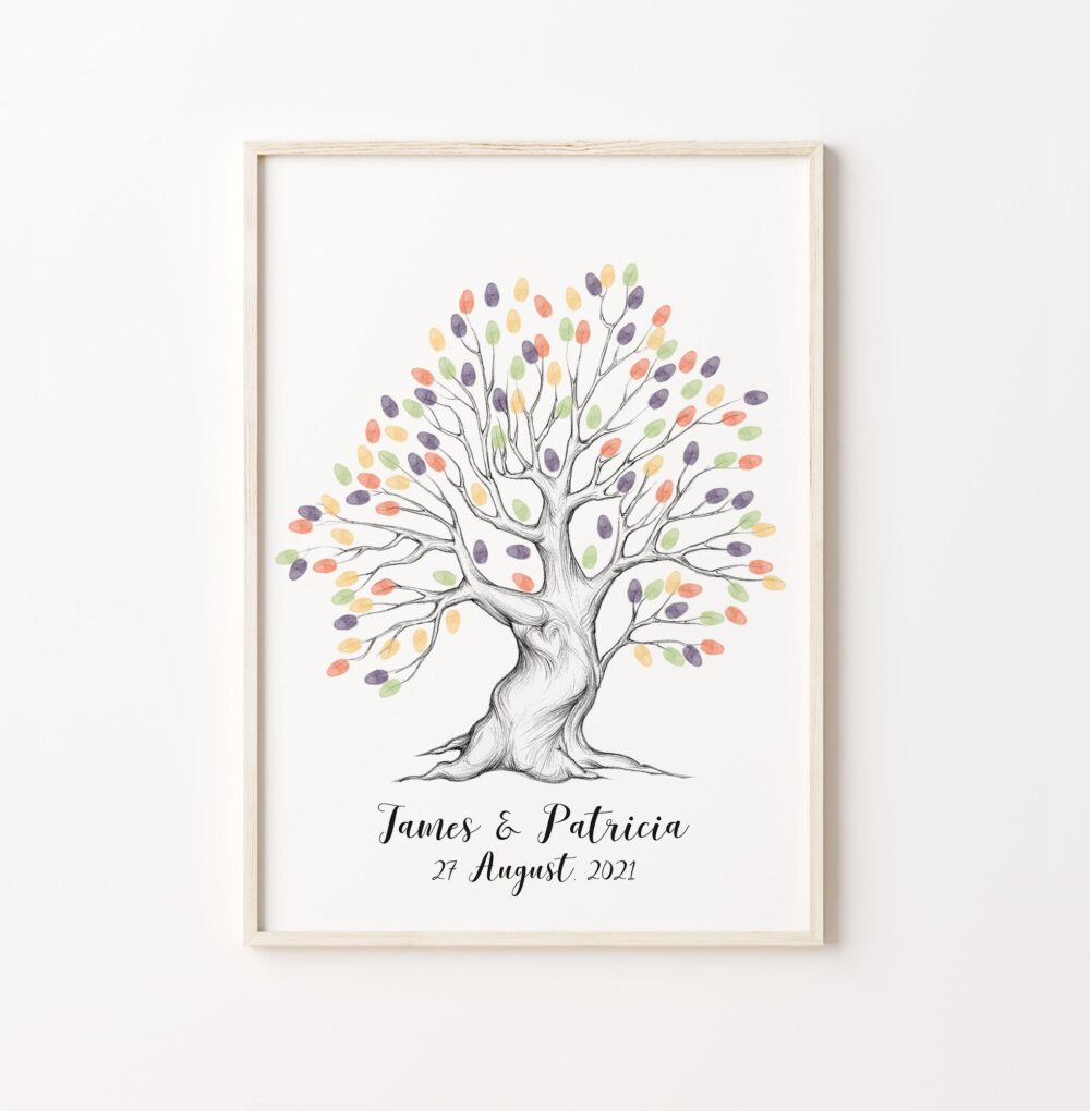 Wedding Sketch Fingerprint Tree, Printable Guest Book, Thumbprint Family Tree