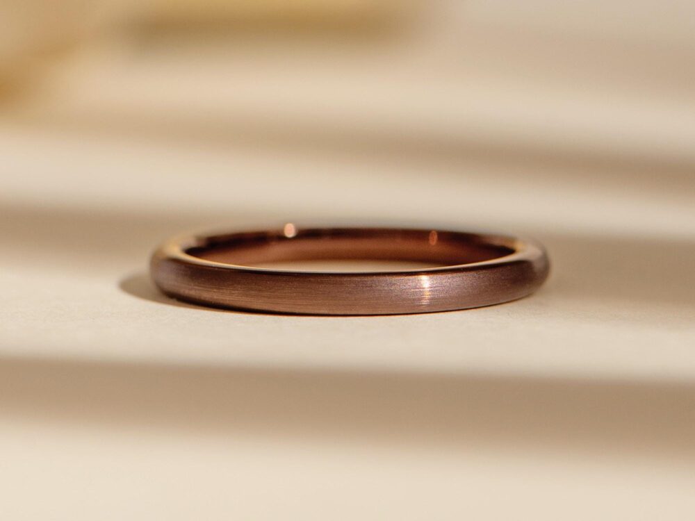 Brown Tungsten Ring, Brushed Wedding Band, 2mm Comfort Fit Carbide Women's Stackable Engagement Ring