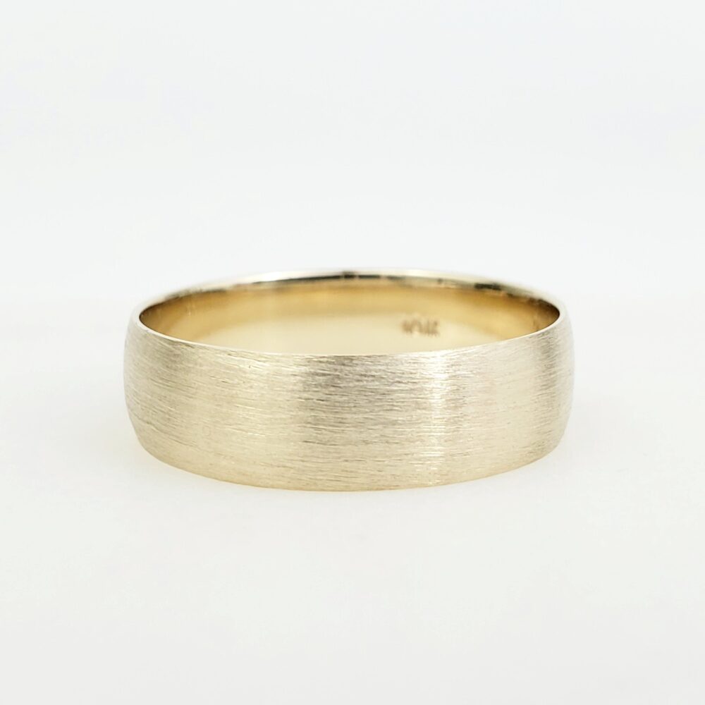 10K Solid Gold 6mm Wedding Band, Men's Low Dome Light Brushed Surface Finish, Comfort Fit Ring