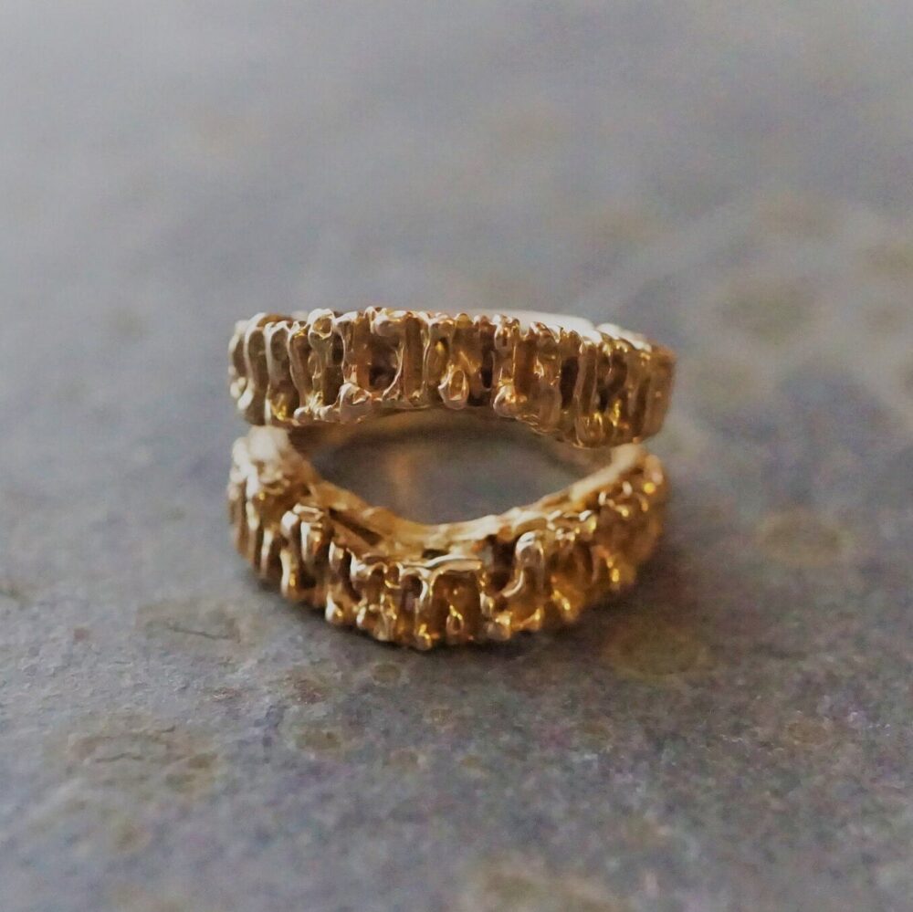 Baroque Brutalist 14K Solid Yellow Gold Enhancer Guard Ring, Nugget, Solitaire, Wide Band, Size 5-1/2, Read Description Below