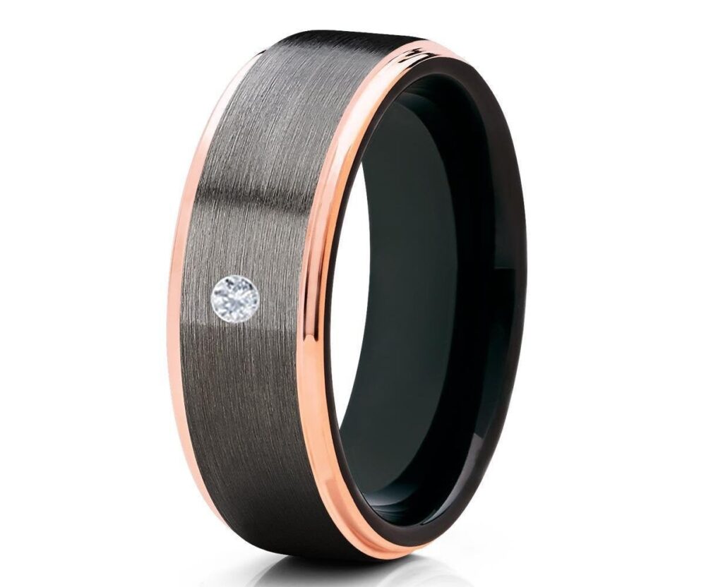 Gunmetal Wedding Band Brush Tungsten Ring Anniversary Unique Carbide