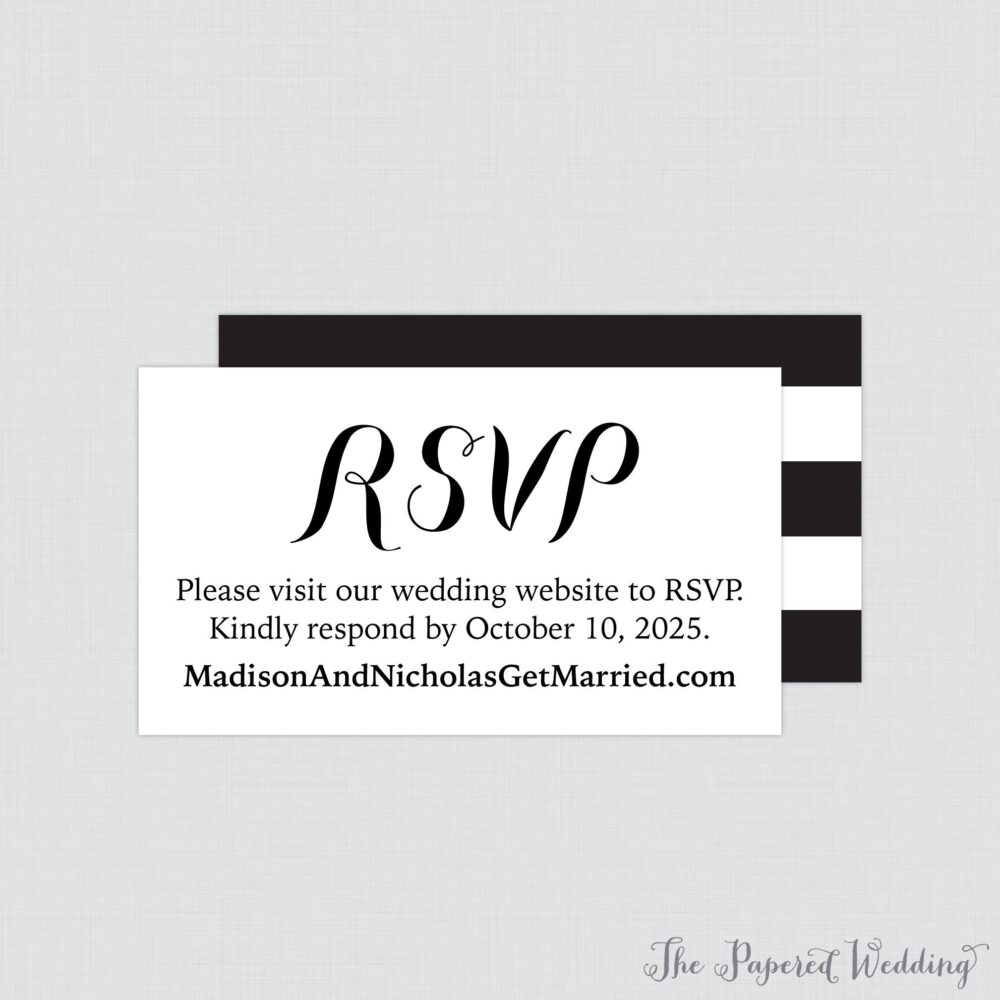 Printable Or Printed Wedding Rsvp Insert Cards - Small Black & White Online Invitation Inserts Calligraphy 0005