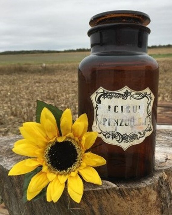 Brown Glass Apothecary Jar, Pharmacy Druggist Medicine Bottle, Stopper S Display Farmhouse Decor, Vintage Medical