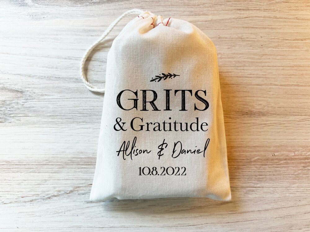 Grits & Gratitude Wedding Favor Bag - Southern Favors For Drawstring Personalized Custom Cotton