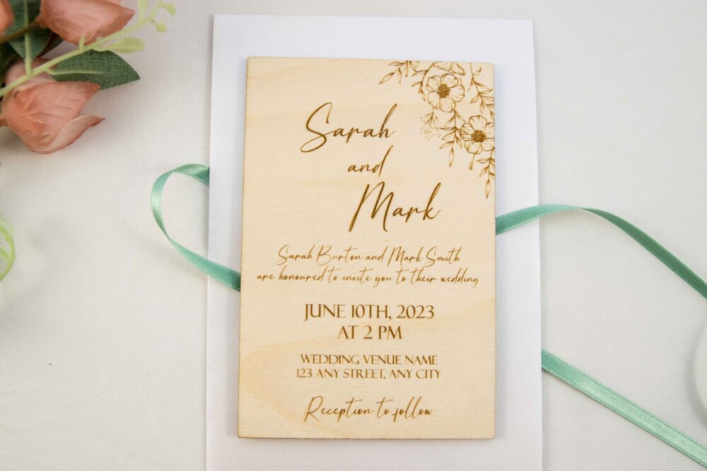 Personalized Wedding Invitation, Invitation Wooden, Rustic Wedding, Boho Floral Invite, Summer Fall Country