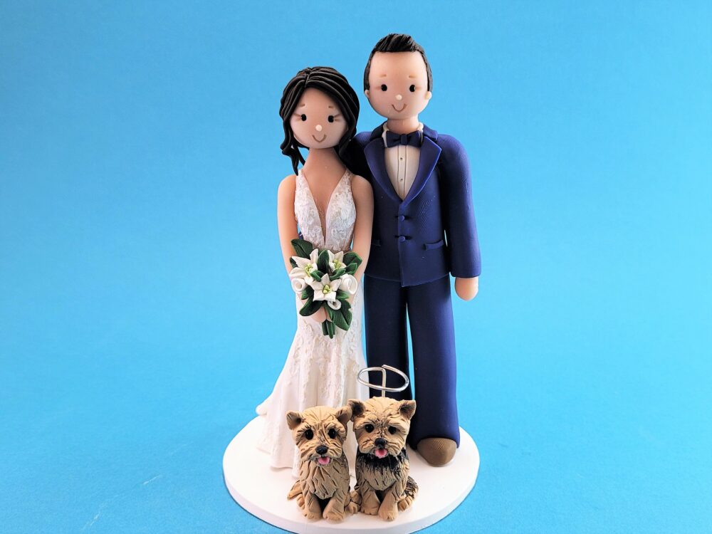 Wedding Cake Toppers Bride & Groom With Yorkies Customized Cake Topper - By Mudcards
