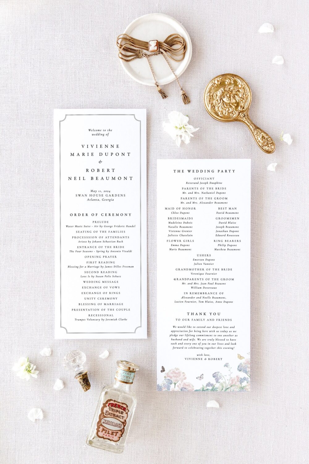 Vivienne | Butterfly Wedding Programs, Elegant Program, Order Of Service, Catholic Ceremony Programs
