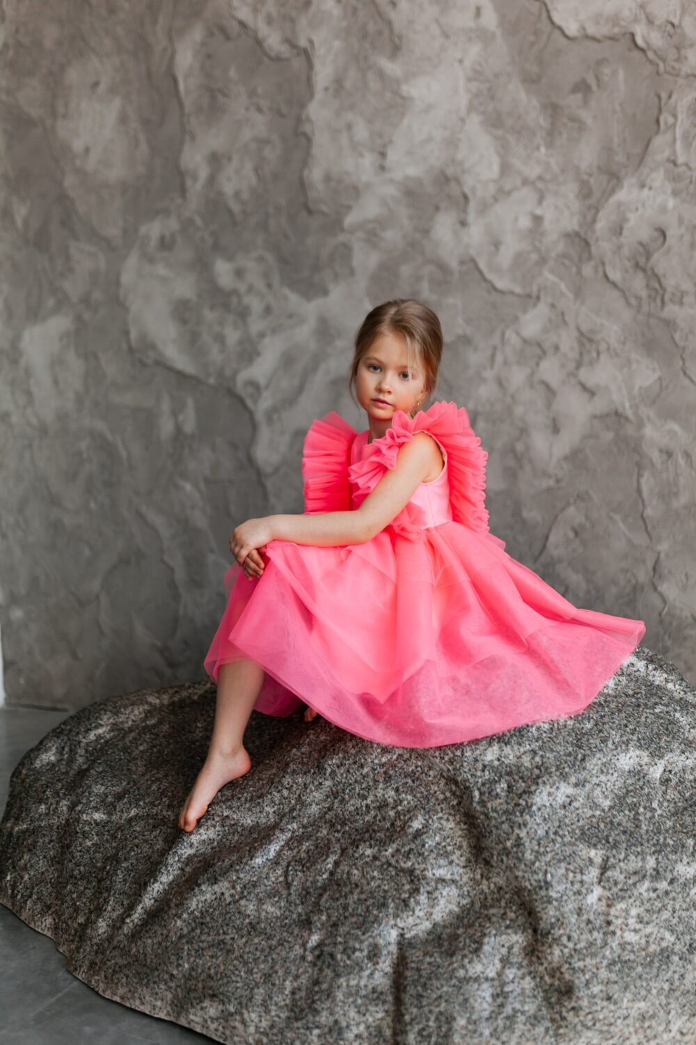 Pink Tulle Flower Girl Dress ~ Wedding For Girls Elegant Bridesmaid Gown Photoshoot Tutu Princess