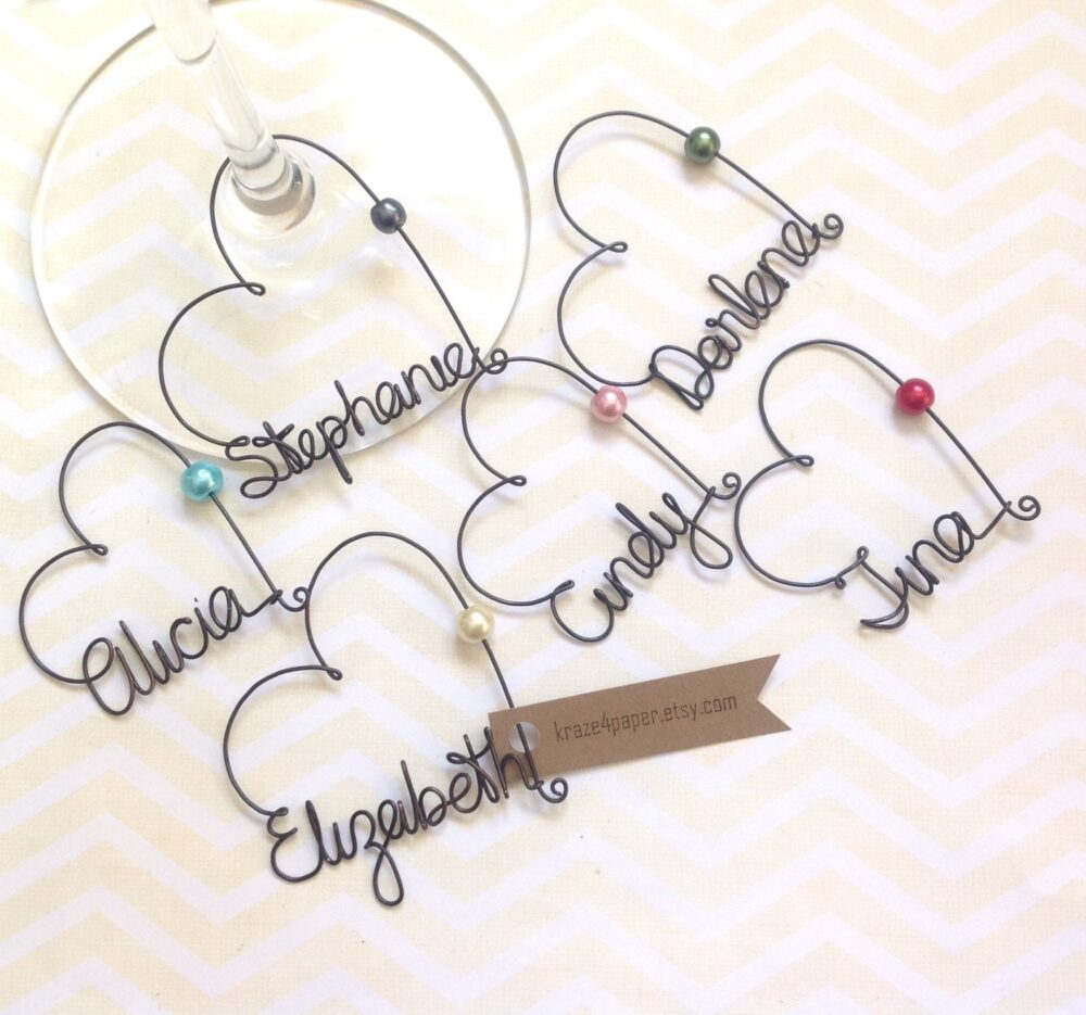 Personalized Wedding Favors, Bachelorette Party Wine Charms, Gifts, Custom Glass Charms