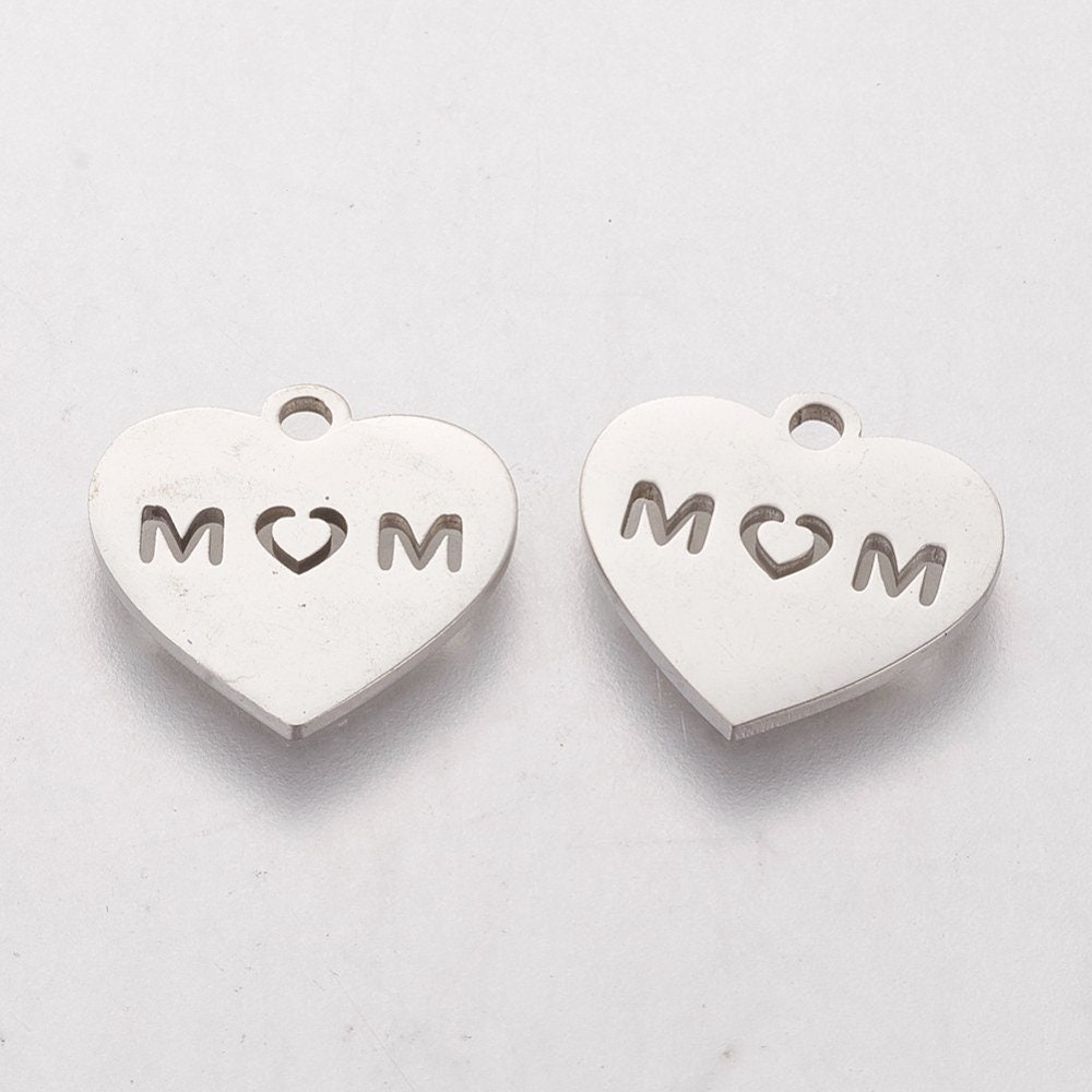 5Pcs 13mm Mom Mother Stainless Steel Enamel Charms With Jump Rings For Diy Bracelet Jewelry Findings Making Beads Finding
