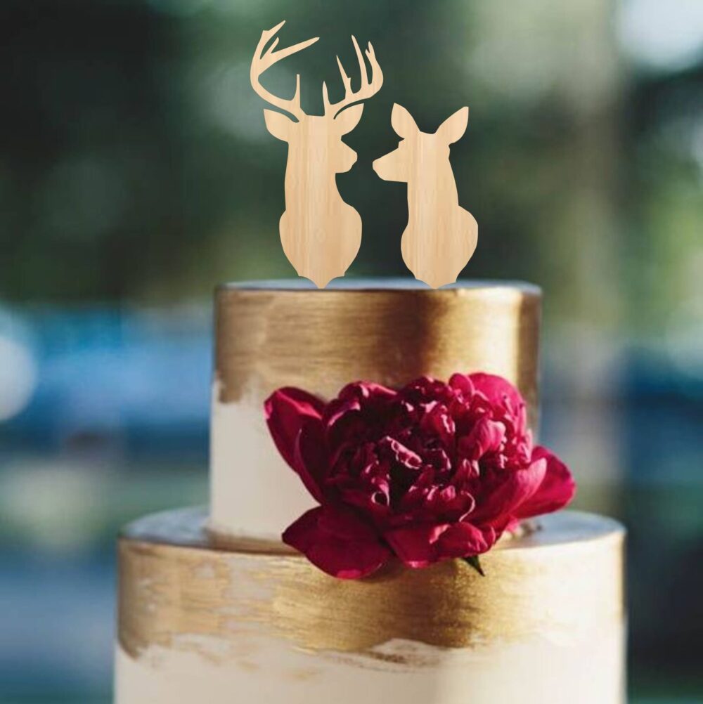 Cake Topper, Buck & Doe Wedding Cake Deer Silhouette Rustic Wooden Antlers Topper