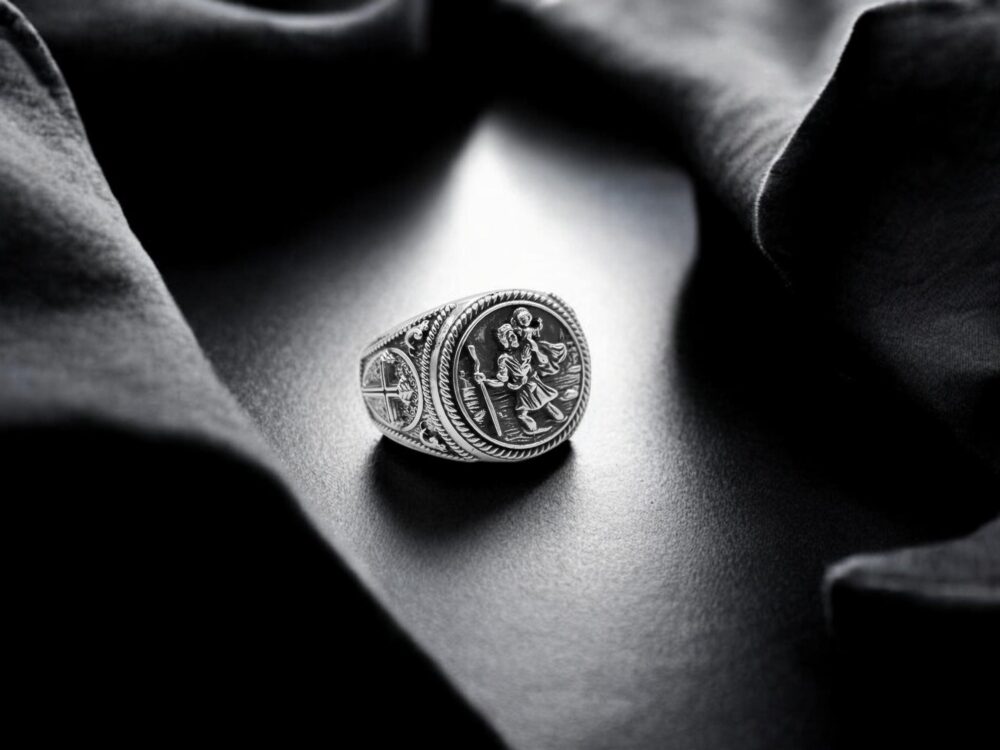 925 Sterling Silver Saint Christopher Signet Rings For Men Biker Styled Ring, St. Catholic Christian Jewelry Wedding Gift