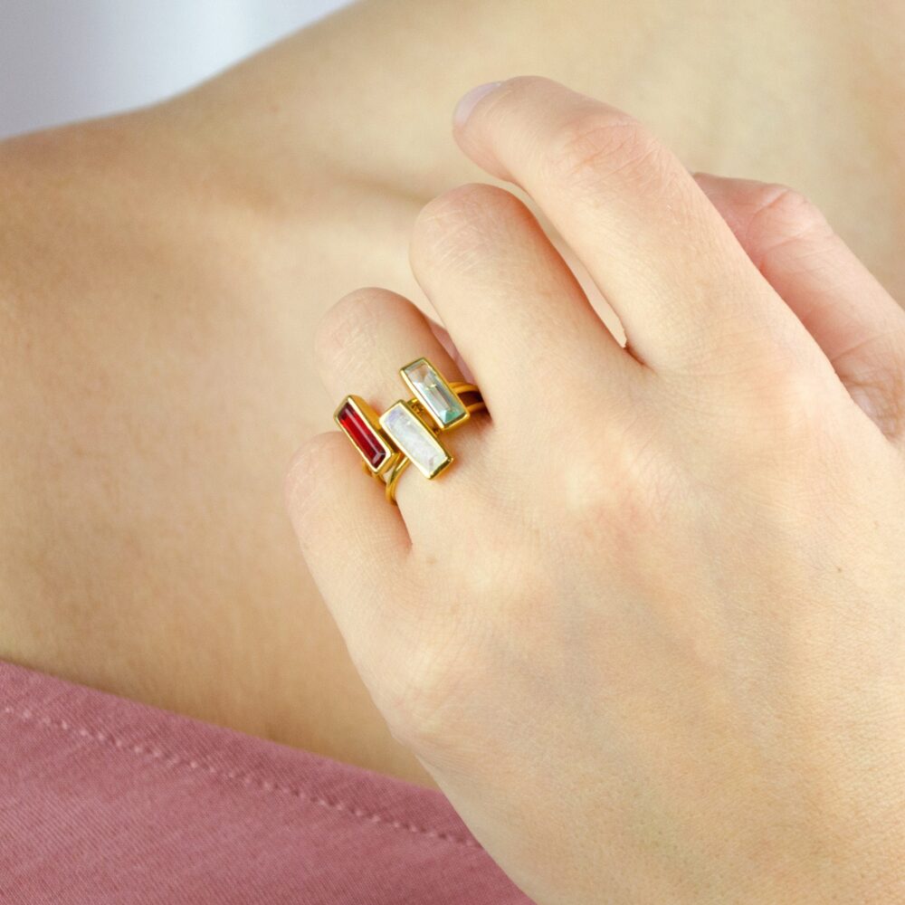 Custom Birthstone Mom Ring Set, Gemstone Bar Ring Combo Customizable Couples Sisters Mother Daughter Set Christmas Gift For