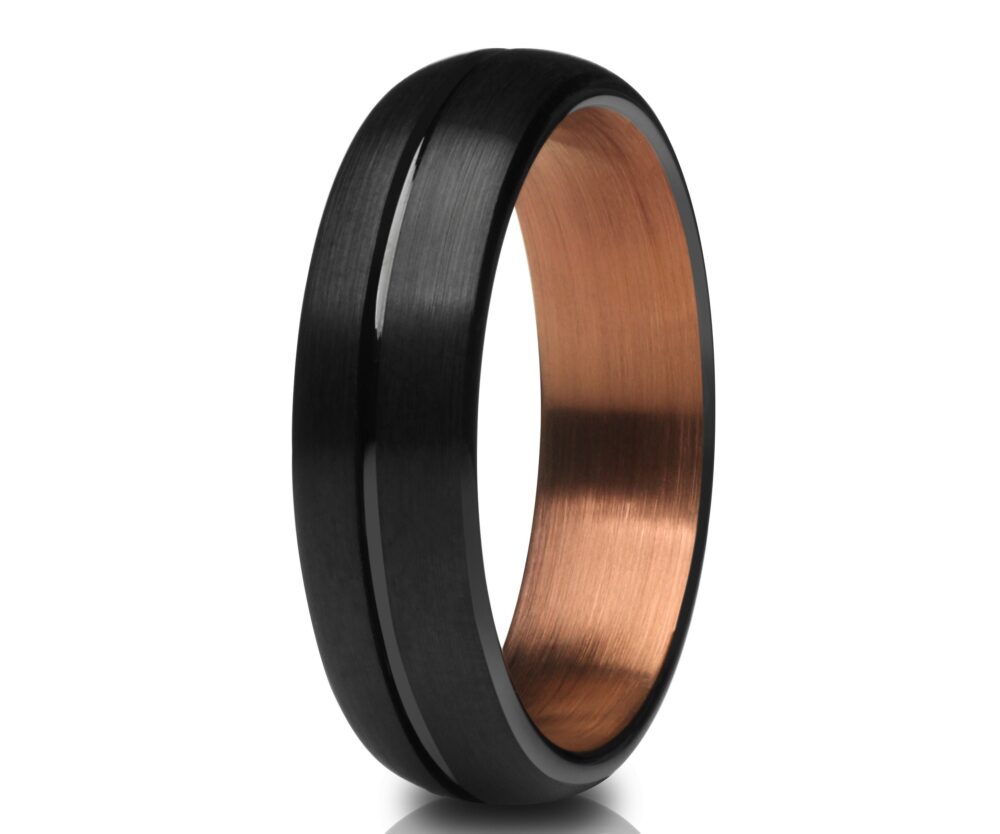 Copper Wedding Ring, Black Tungsten Ring, Espresso Ring, Tungsten Carbide Ring, Anniversary Ring, Engagement Band, Black Ring