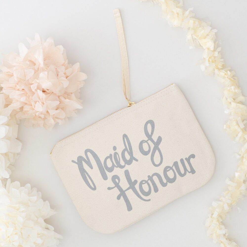 Maid Of Honour Clutch - Wedding Makeup Pouch Favour Bridesmaid Bag Canvas Alphabet Bags