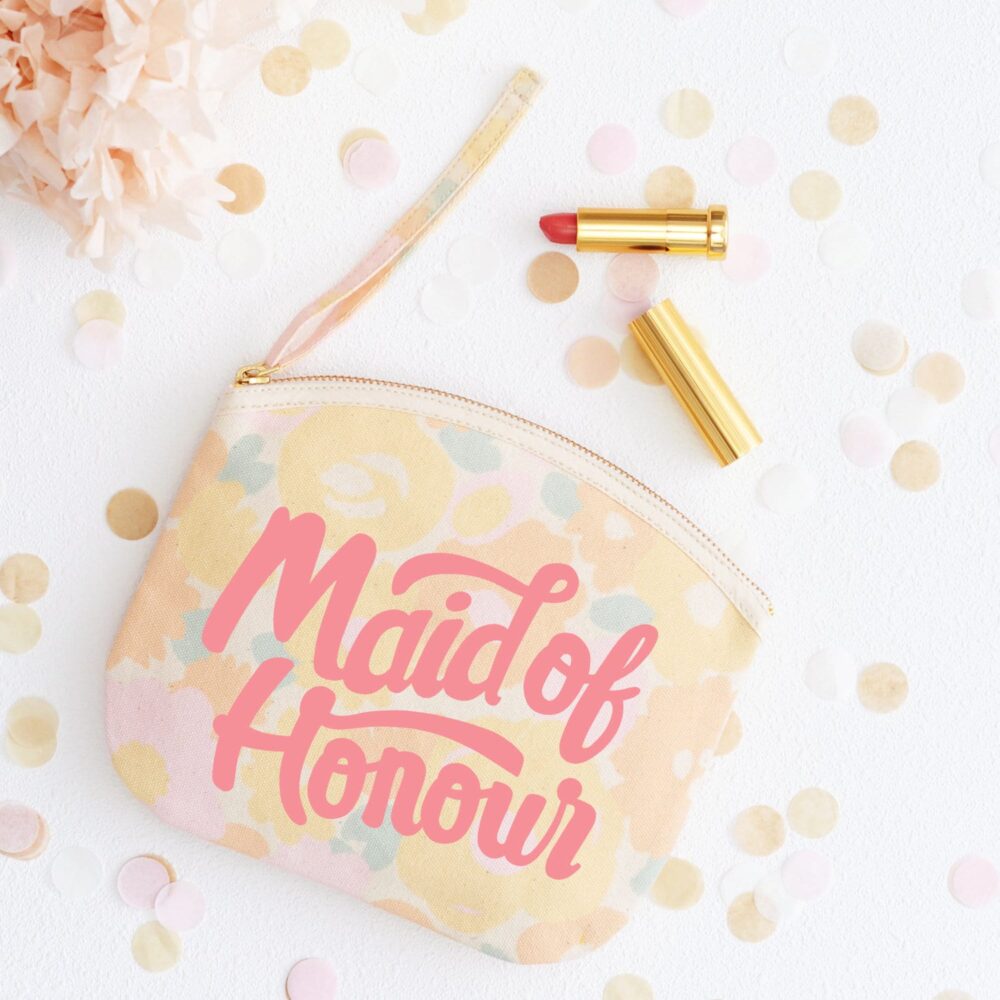 Maid Of Honour Floral Cosmetic Pouch - Clutch Bag Bridesmaid Flower Makeup Canvas Alphabet Bags