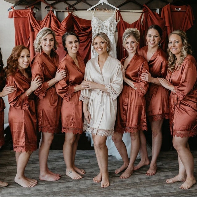 Satin Bridal Robe/Silky Bridesmaid Robes Wedding Kimono Gifts Personalized Bachelorette Party {Sl}