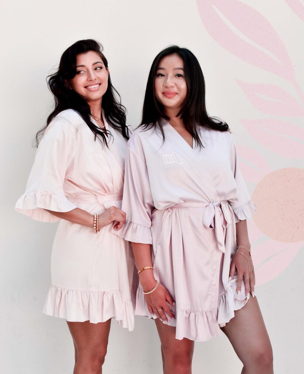 Black Bridesmaid Robes - Satin Ruffled Robe Matching Monogram Wedding Set-Bride Robe(Eb3377Pfm