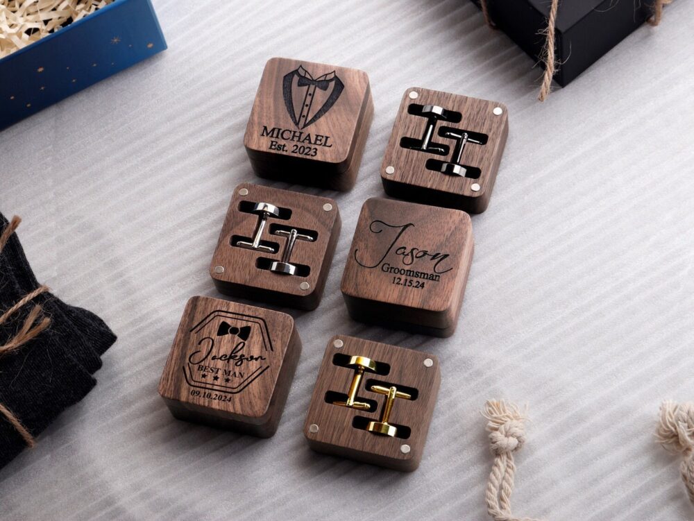 Cufflinks & Tie Clip Box Personalized, Groomsmen Gifts