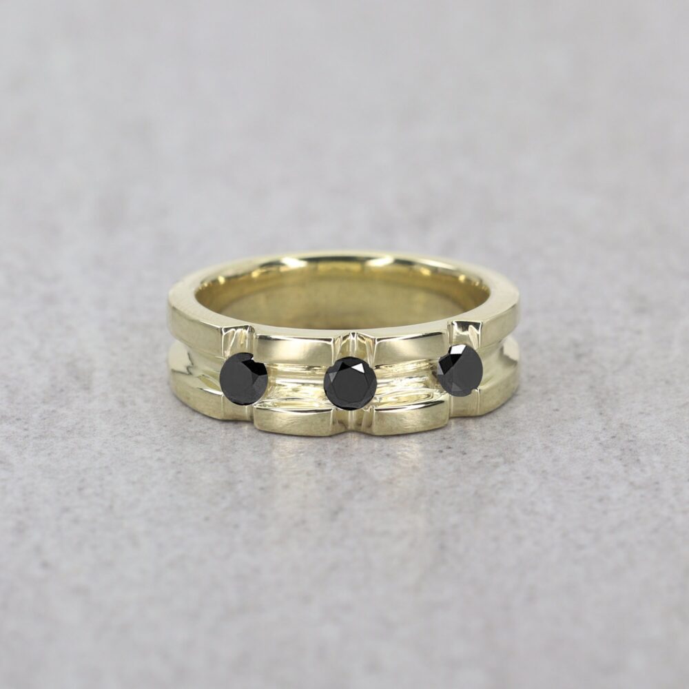 14K Men's Wedding Ring/Black Diamond Band Three Engagement