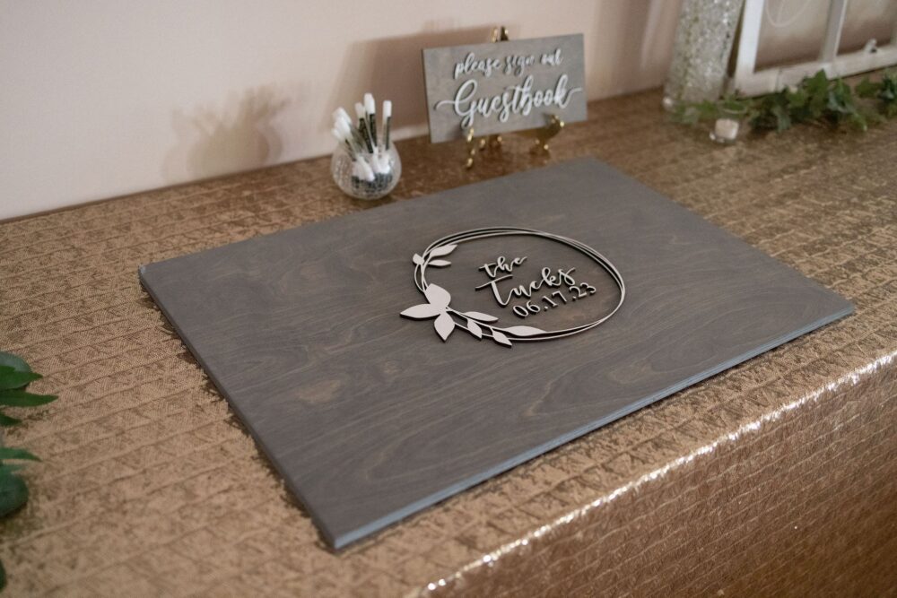 3D Wedding Guest Book Alternative - Rustic Book Wooden Sign Unique Wood Guestbook -Wreath