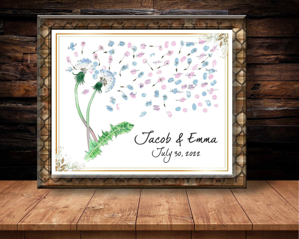 Wedding Guest Book Alternative Dandelions Guest Book Thumbprint Print Fingerprint Guestbook Tree Signature Unique Guestbook Idea