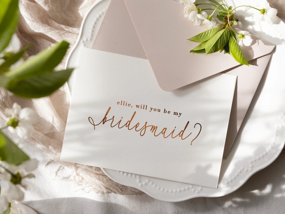 Will You Be My Bridesmaid Card - Wedding Party Proposal Cards Personalized Foil Ellie