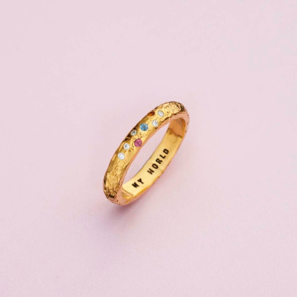 Personalised Diamond & Birthstone Confetti Ring | Birthday Gift Handmade For Women