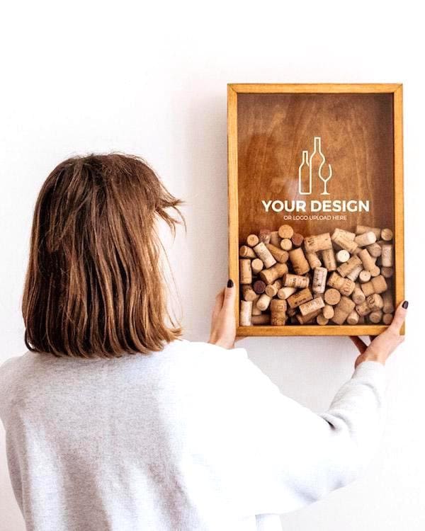 Your Custom Text Or Design, Wooden Wine Cork Holder, Rustic Shadow Box, Kitchen Bar Wall Art Decor, Personalized Box