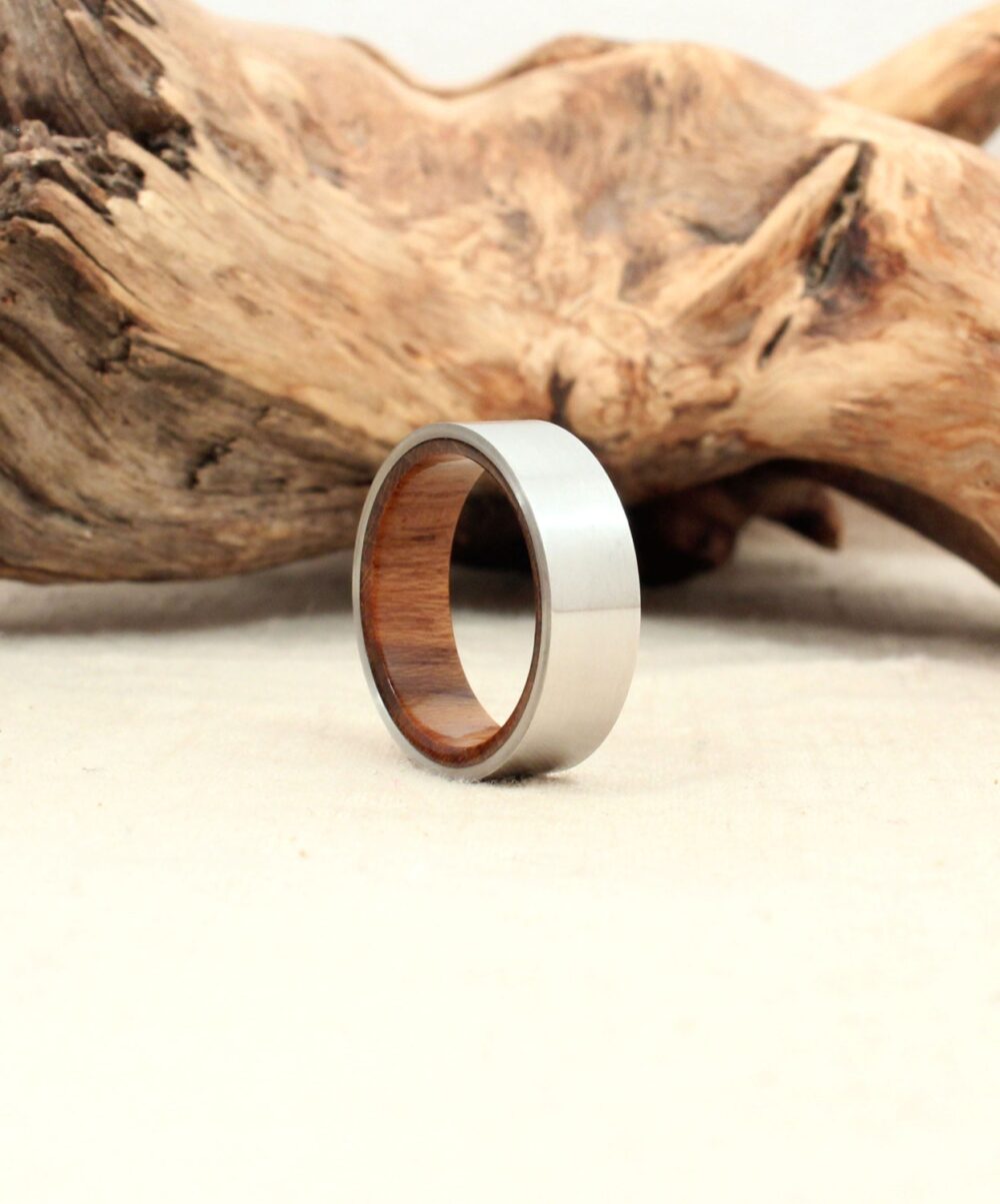 Uss North Carolina Deck Teak & Cobalt Wood Ring
