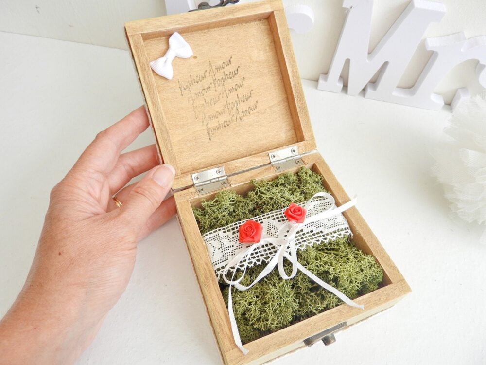Rustic Wedding Ring Holder, Wooden Box, Cushion, Rustic