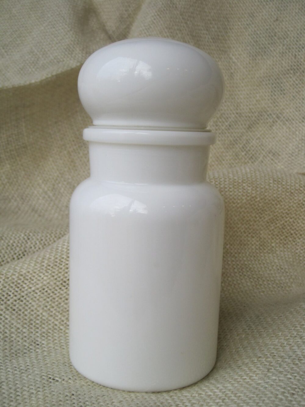 Belgium Milk Glass Apothecary Jar With Bubble Lid