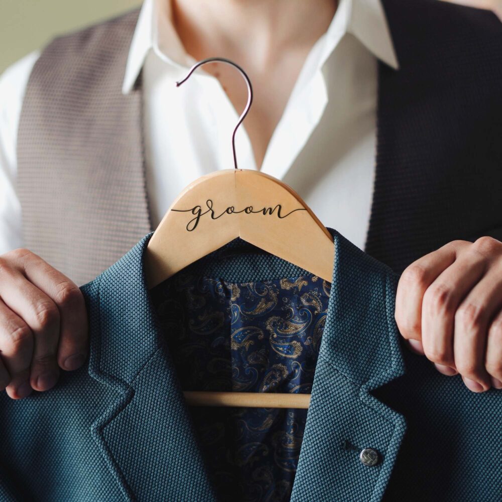 Personalized Groom Hangers - Wedding Hanger Wooden Engraved Suit Name
